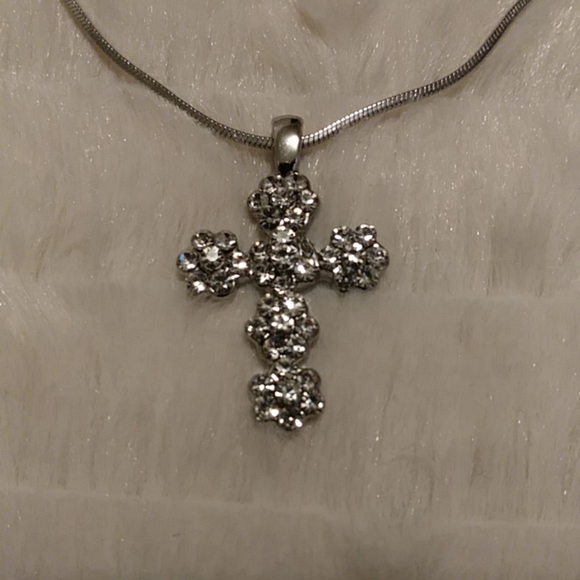 Cubic Zirconia Necklace, Cross Chram & Earring Set - Picture 2 of 6